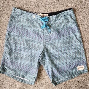 Rhythm Board Shorts Mens 36 90's Geometric Zigzag Diamond Print Blue Excellent